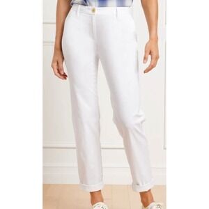 Talbots Relaxed Chino Pants White Cotton Blend Straight Leg Womens 12P JO3069